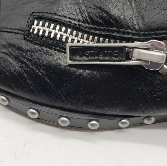 1. State Cadwyn women US 6 black leather silver studded zipped upper slides - Picture 4 of 11